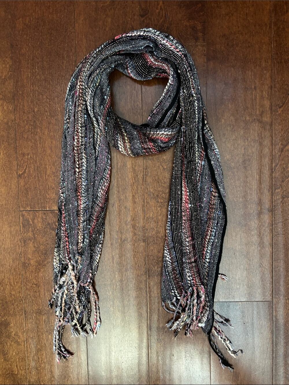 Boho Artsy Multicolored Scarf with an Open Irregular Textured Weave
